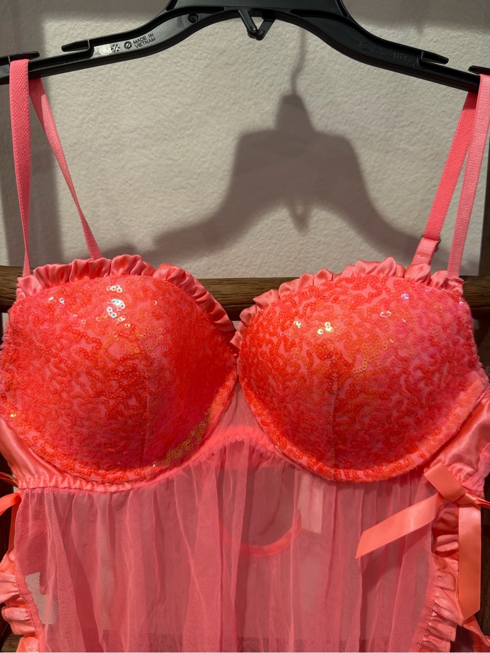 Victoria's Secret Coral Pink Sequin Babydoll Chemise